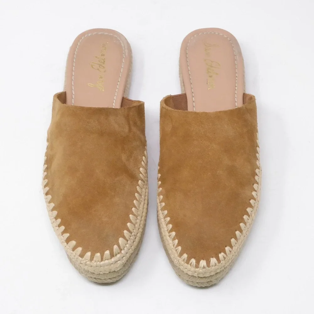 Sam Edelman Austin Suede Espadrille Mules Tan Slip On Flat Shoes Women Size 8M - Picture 2 of 8